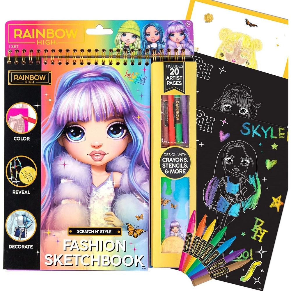 Rainbow High Scratch ‘n Style Fashion Sketchbook, Scratch Art, Coloring Book